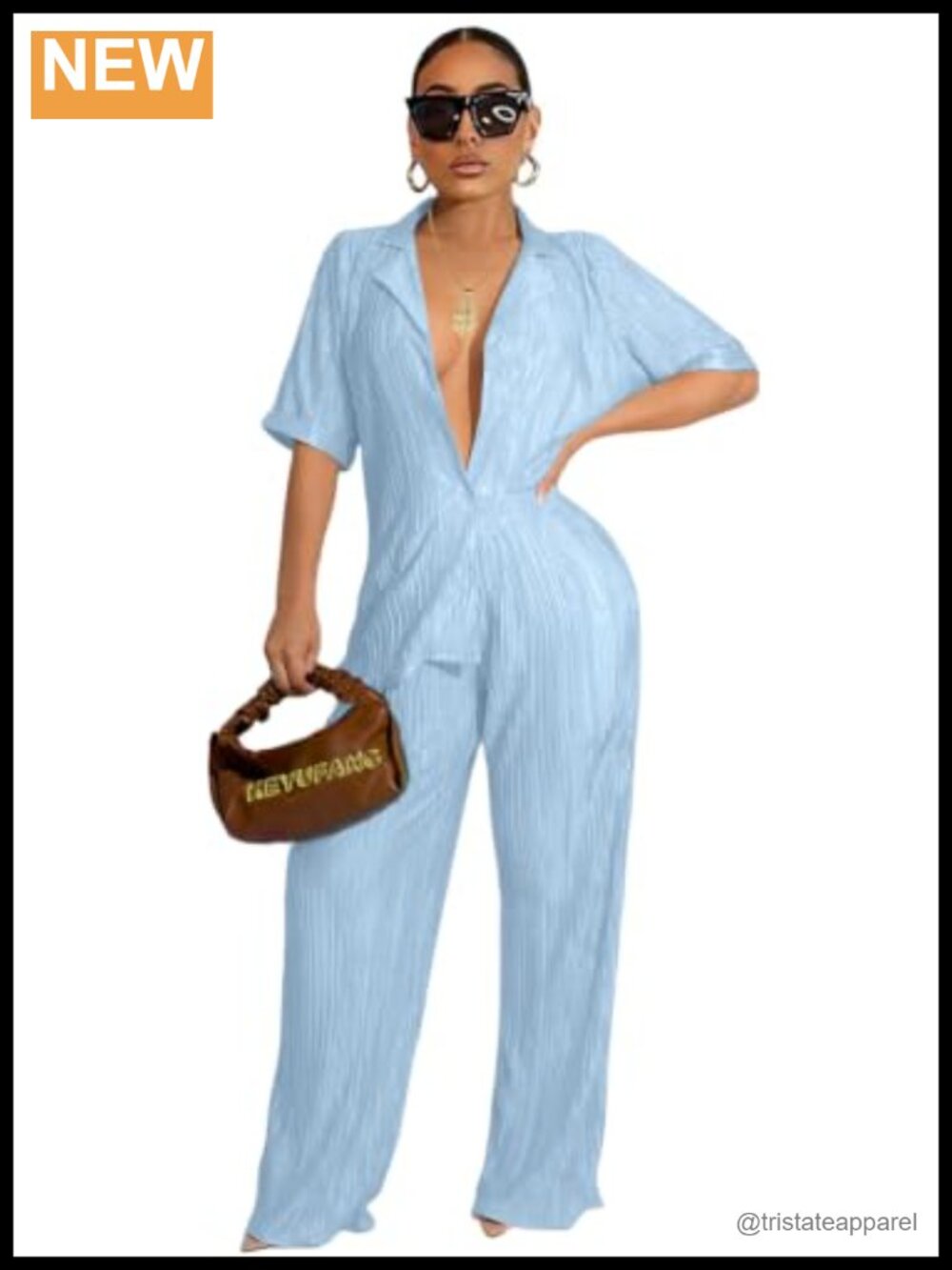 Women's 2 Piece Pleated Pant Set with Pocket